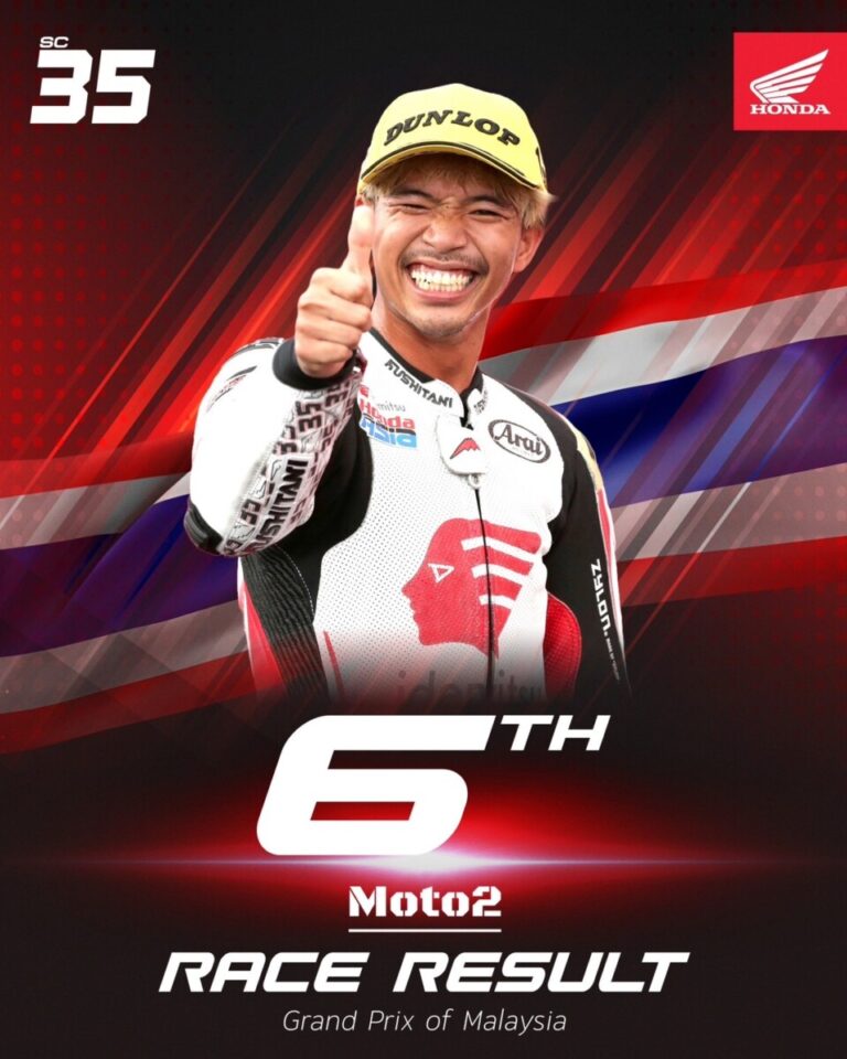 “ก้อง-สมเกียรติ” ไล่แซงโหดคว้าอันดับ 6 โมโตทู มาเลเซีย